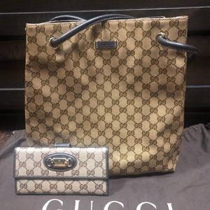 Bundle! Gucci Monogram Crystal Tote & Wallet
